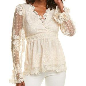 Champagne and Strawberry Cream Peplum Lace Blouse - Large
